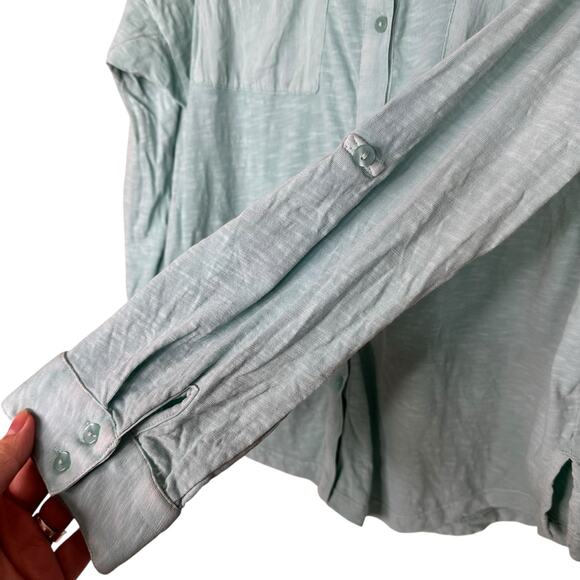 Soft Surroundings Aqua Long Sleeve Button Down Pocket Front Woven Tunic Sz XS - Picture 5 of 8